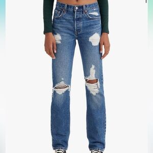Levi's Blue Distressed Straight Leg Jeans
